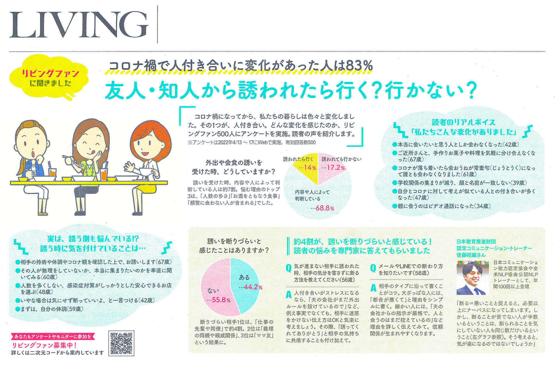 LIVING:コロナ禍で人付き合いに変化があった人は83％